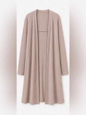 Women’s Long Open-Front Ribbed Cardigan - Blush